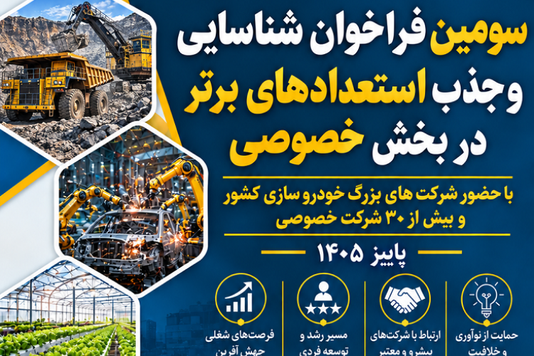 اطلاعیه ﺛﺒﺖ ﻧﺎﻡ ﺳﻮﻣﯿﻦ ﻓﺮﺍﺧﻮﺍﻥ ﺟﺬﺏ ﺍﺳﺘﻌﺪﺍﺩﻫﺎﯼ ﺑﺮﺗﺮ ﺩﺭ ﺑﺨﺶ ﺧﺼﻮﺻﯽ ﺳﺎﻝ 1405