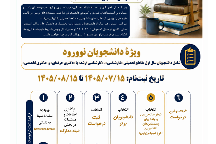 فراخوان طرح شهید وزوایی در سال تحصیلی 1406-1405 ویژه دانشجویان جدیدالورود